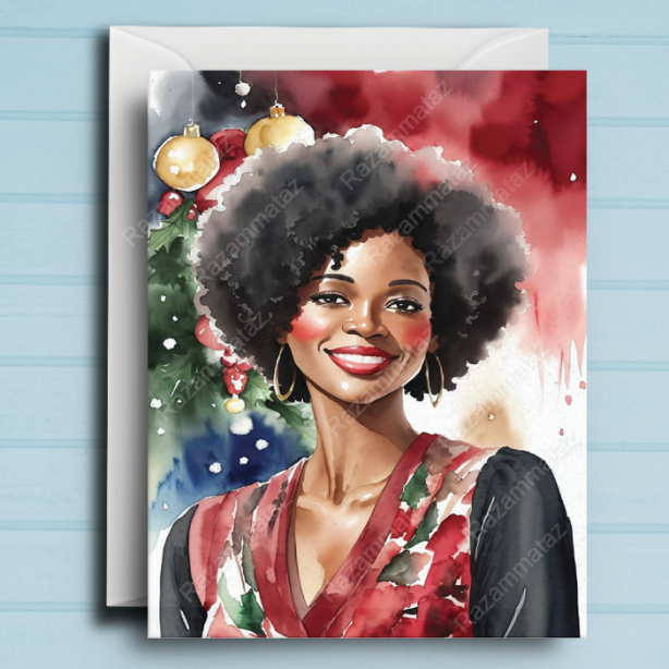 Black Woman E Christmas Card